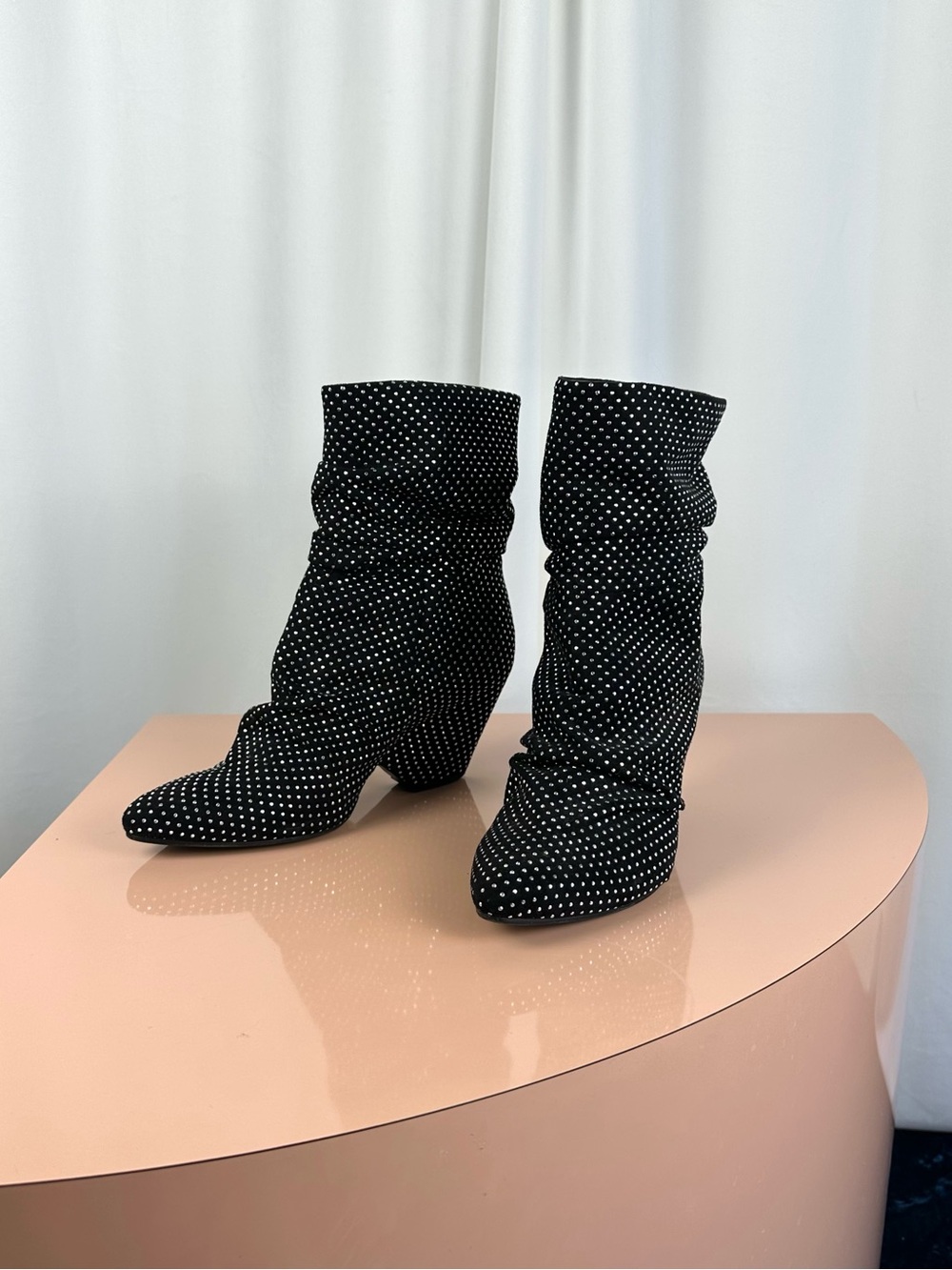 Vic Matié Black Suede Silver Studded Slouch Boots Made in Italy